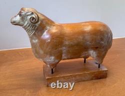 Sarreid LTD Italy Carved Wood Brass Ram Sheep Animal Sculpture Folk Art Vtg Mcm