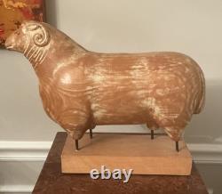 Sarreid LTD Italy Carved Wood Brass Ram Sheep Animal Sculpture Folk Art Vtg Mcm