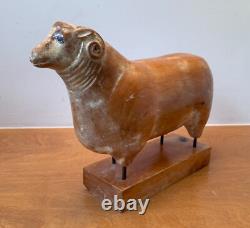 Sarreid LTD Italy Carved Wood Brass Ram Sheep Animal Sculpture Folk Art Vtg Mcm