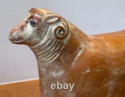 Sarreid LTD Italy Carved Wood Brass Ram Sheep Animal Sculpture Folk Art Vtg Mcm
