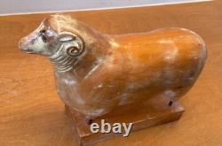 Sarreid LTD Italy Carved Wood Brass Ram Sheep Animal Sculpture Folk Art Vtg Mcm