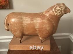 Sarreid LTD Italy Carved Wood Brass Ram Sheep Animal Sculpture Folk Art Vtg Mcm