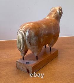 Sarreid LTD Italy Carved Wood Brass Ram Sheep Animal Sculpture Folk Art Vtg Mcm