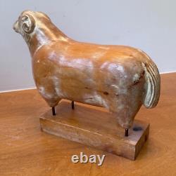 Sarreid LTD Italy Carved Wood Brass Ram Sheep Animal Sculpture Folk Art Vtg Mcm