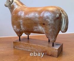 Sarreid LTD Italy Carved Wood Brass Ram Sheep Animal Sculpture Folk Art Vtg Mcm