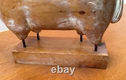 Sarreid LTD Italy Carved Wood Brass Ram Sheep Animal Sculpture Folk Art Vtg Mcm