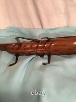 Sarried Sculpture Vtg Mid Century Modern Carved Wood Brass Folk Art Grasshopper