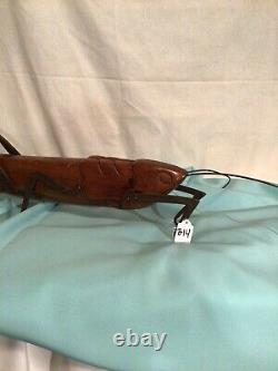 Sarried Sculpture Vtg Mid Century Modern Carved Wood Brass Folk Art Grasshopper