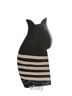 Scandinavian Folk Art Cat Sculpture Tall Black And White Carved Wood 19 Collect