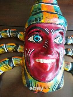 Scorpion Mask Hand Carved Mexican Wooden Carving Figure Vintage Folk Art