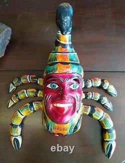 Scorpion Mask Hand Carved Mexican Wooden Carving Figure Vintage Folk Art