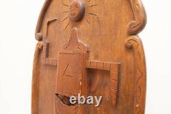 See Update! Vintage American Folk Art Freemason Masonic Relief Wood Sculpture