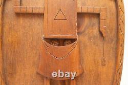 See Update! Vintage American Folk Art Freemason Masonic Relief Wood Sculpture