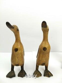 Set 3 Vintage Wood Grain Wooden Carved Goose Geese Ducks Birds Folk Art