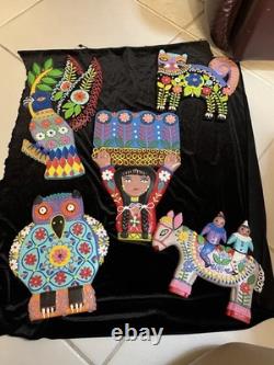 Set Of 5 Mexican Alebrije Wood Folk Art, Painted Sculpture Hand Carved Copal Wd