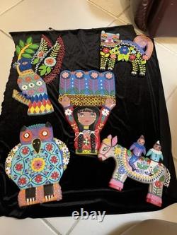 Set Of 5 Mexican Alebrije Wood Folk Art, Painted Sculpture Hand Carved Copal Wd