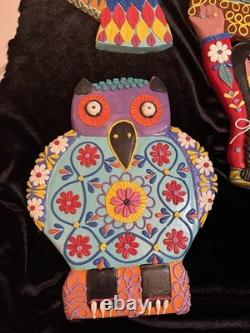 Set Of 5 Mexican Alebrije Wood Folk Art, Painted Sculpture Hand Carved Copal Wd