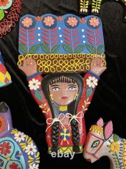 Set Of 5 Mexican Alebrije Wood Folk Art, Painted Sculpture Hand Carved Copal Wd