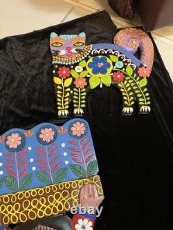 Set Of 5 Mexican Alebrije Wood Folk Art, Painted Sculpture Hand Carved Copal Wd