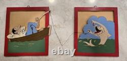 Set Of Vintage 1950's American Folk Art Wood Carvings Funny Nice