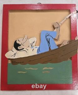 Set Of Vintage 1950's American Folk Art Wood Carvings Funny Nice