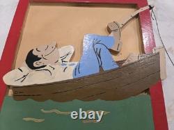 Set Of Vintage 1950's American Folk Art Wood Carvings Funny Nice