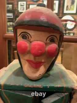 Set of 2 Vintage Hand Carved Wood Jester Folk Art Statues (cabinet) Circus Clown