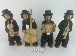 Set of 4 Hand-Carved Jewish Klezmer Musicians 11 Wood Folk Art Figurines