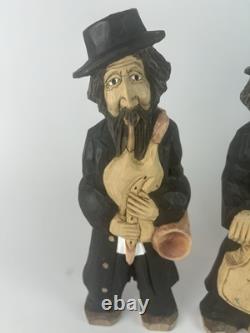 Set of 4 Hand-Carved Jewish Klezmer Musicians 11 Wood Folk Art Figurines