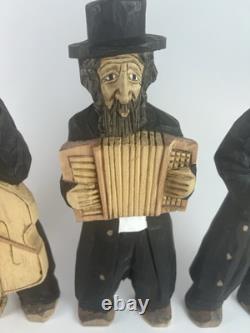 Set of 4 Hand-Carved Jewish Klezmer Musicians 11 Wood Folk Art Figurines