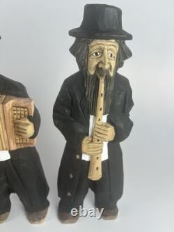 Set of 4 Hand-Carved Jewish Klezmer Musicians 11 Wood Folk Art Figurines