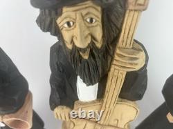 Set of 4 Hand-Carved Jewish Klezmer Musicians 11 Wood Folk Art Figurines