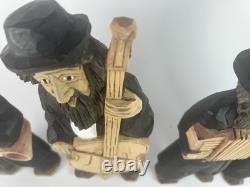 Set of 4 Hand-Carved Jewish Klezmer Musicians 11 Wood Folk Art Figurines