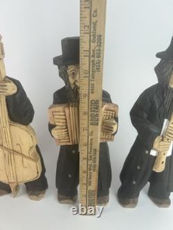 Set of 4 Hand-Carved Jewish Klezmer Musicians 11 Wood Folk Art Figurines