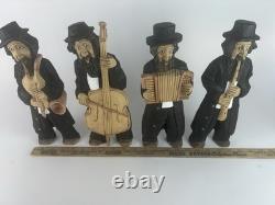 Set of 4 Hand-Carved Jewish Klezmer Musicians 11 Wood Folk Art Figurines