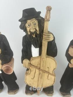 Set of 4 Hand-Carved Jewish Klezmer Musicians 11 Wood Folk Art Figurines