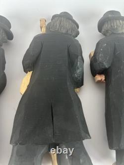 Set of 4 Hand-Carved Jewish Klezmer Musicians 11 Wood Folk Art Figurines