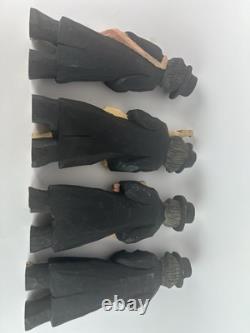 Set of 4 Hand-Carved Jewish Klezmer Musicians 11 Wood Folk Art Figurines