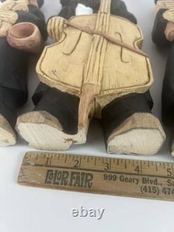 Set of 4 Hand-Carved Jewish Klezmer Musicians 11 Wood Folk Art Figurines