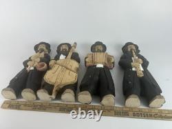 Set of 4 Hand-Carved Jewish Klezmer Musicians 11 Wood Folk Art Figurines