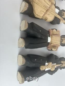 Set of 4 Hand-Carved Jewish Klezmer Musicians 11 Wood Folk Art Figurines