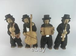 Set of 4 Hand-Carved Jewish Klezmer Musicians 11 Wood Folk Art Figurines