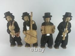 Set of 4 Hand-Carved Jewish Klezmer Musicians 11 Wood Folk Art Figurines