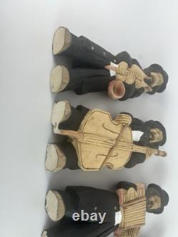 Set of 4 Hand-Carved Jewish Klezmer Musicians 11 Wood Folk Art Figurines