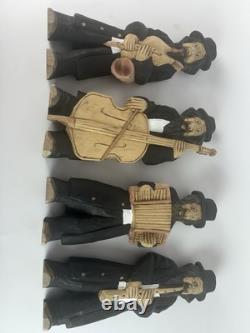 Set of 4 Hand-Carved Jewish Klezmer Musicians 11 Wood Folk Art Figurines
