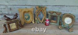 Set of 5 Antique Folk Art Hand Carved Frames Tramp Art Vintage Rare OOAK Set