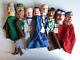 Set Of 8 Vintage Hand Carved Wooden Hand Puppets Folk Art Punch And Judy