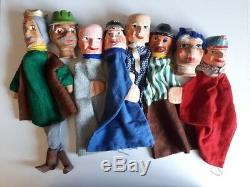 Set of 8 vintage hand carved wooden hand puppets Folk Art Punch and Judy