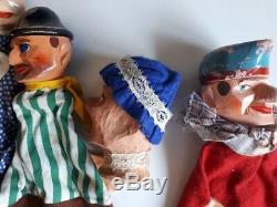 Set of 8 vintage hand carved wooden hand puppets Folk Art Punch and Judy