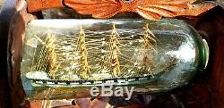 Signed 1901 Ship In Bottle Folk Art Whimsy Museum Quality Hand-carved stand USA